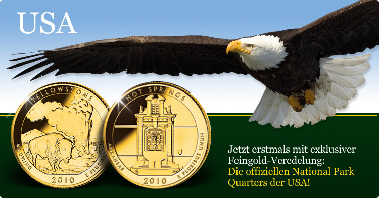 Die ersten voll vergoldeten Quarter Dollars zu Ehren der amerikanischen National-Parks!