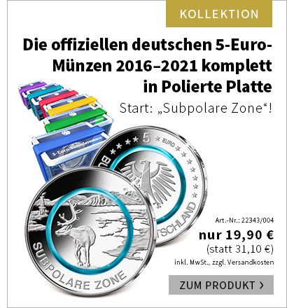 Die offiziellen deutschen 5-Euro-Münzen 2016–2021 komplett in Polierte Platte